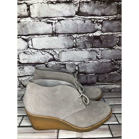 Cole Haan Halley Gray Suede Lace Up Crepe Wedge Booties Women’s Sz 8.5B US/39EU - Picture 5 of 16